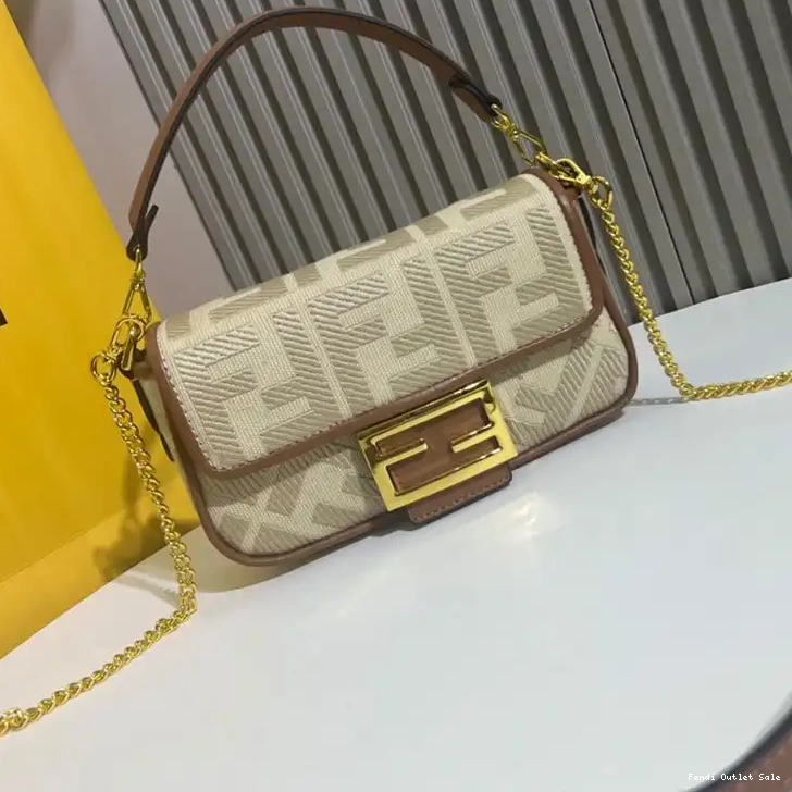 Cheap Motif In Fendi FF Bag Beige Baguette Canvas Mini 0528